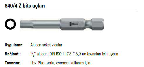 840-4 Z hex bits uçları